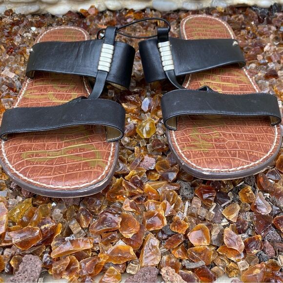 Sam Edelman Kane Black Slip On Leather Sandals w/Silver Detailing. Size 10. VUC! - Picture 3 of 7